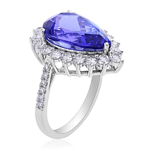 Rhapsody 950 Platinum AAAA Tanzanite and E-F VS Diamond Halo Ring (Size 7.0) 7.25 Grams 7.30 ctw