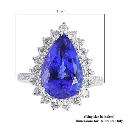 Rhapsody 950 Platinum AAAA Tanzanite and E-F VS Diamond Halo Ring (Size 7.0) 7.25 Grams 7.30 ctw