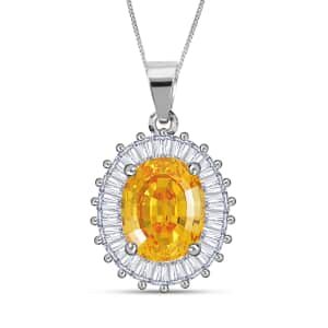 Lustro Stella Pagoda Cut Finest Yellow and White CZ 9.40 ctw Halo Pendant Necklace in Platinum Over Sterling Silver18 Inches