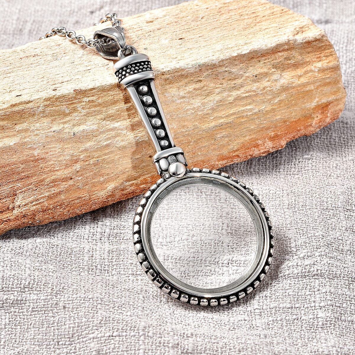 Magnifying Glass Pendant Necklace (24 in) in Stainless Steel image number 1