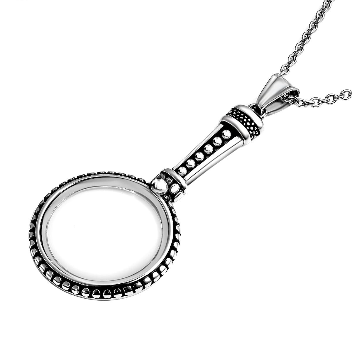 Magnifying Glass Pendant Necklace (24 in) in Stainless Steel image number 4