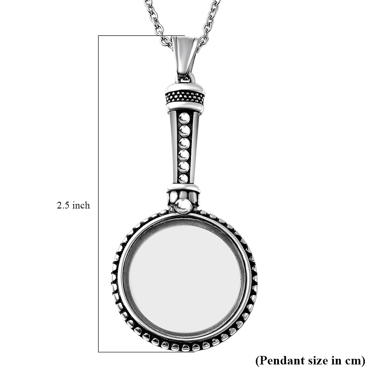 Magnifying Glass Pendant Necklace (24 in) in Stainless Steel image number 5