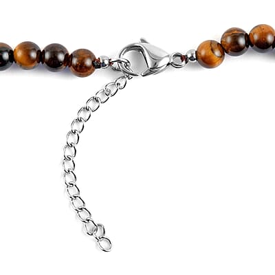 Yellow Tiger's Eye Beaded Necklace 18-20 Inches in Stainless Steel 211.40 ctw