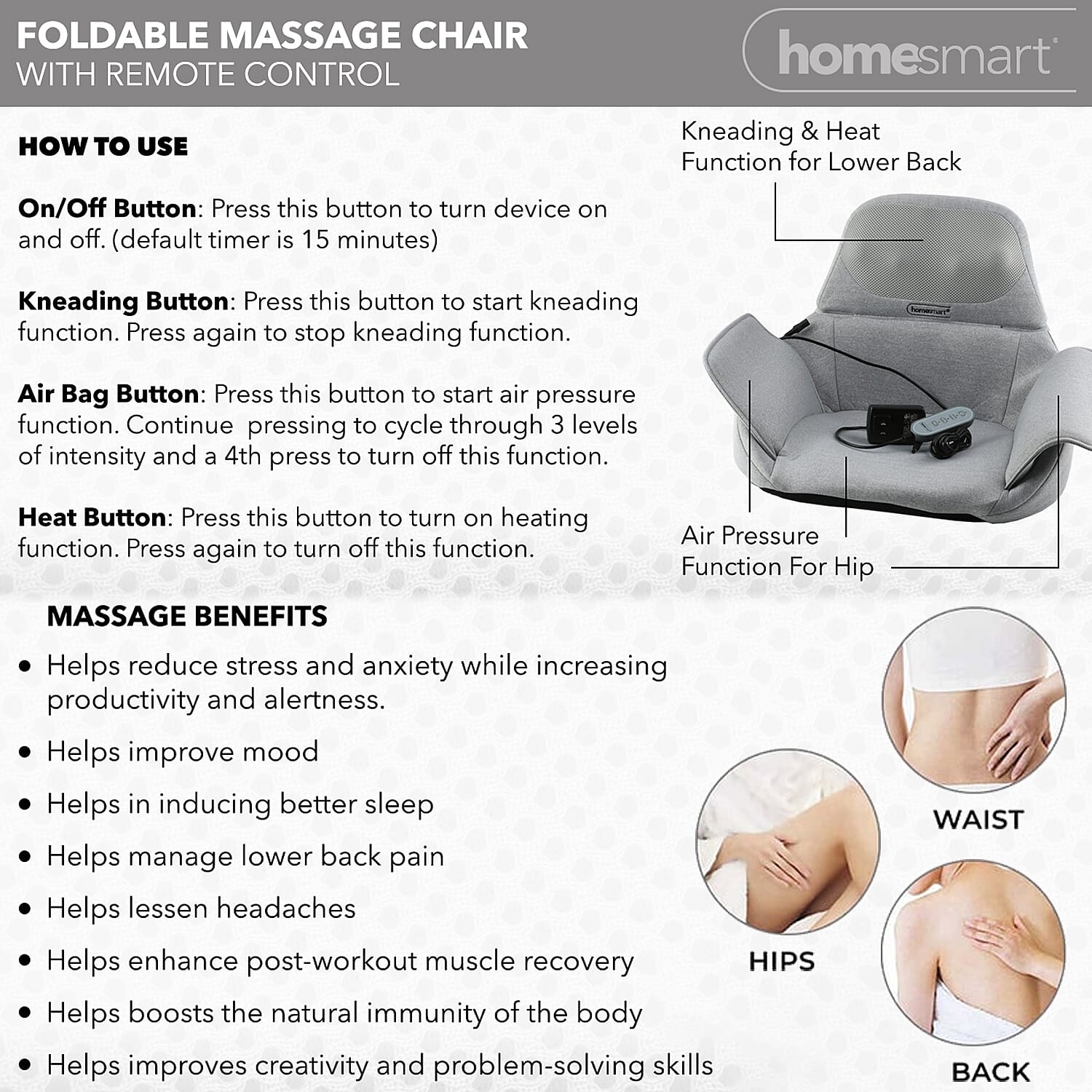 Light Grey Foldable Massage Chair with Remote Control