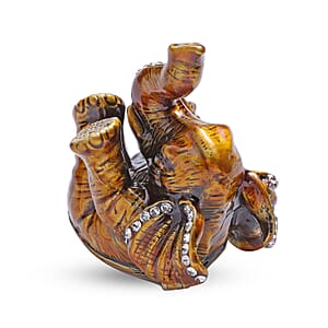 Livmore Black Austrian Crystal, Enameled Elephant Trinket Box in Silvertone