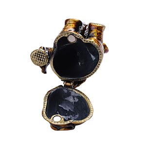 Livmore Black Austrian Crystal, Enameled Elephant Trinket Box in Silvertone