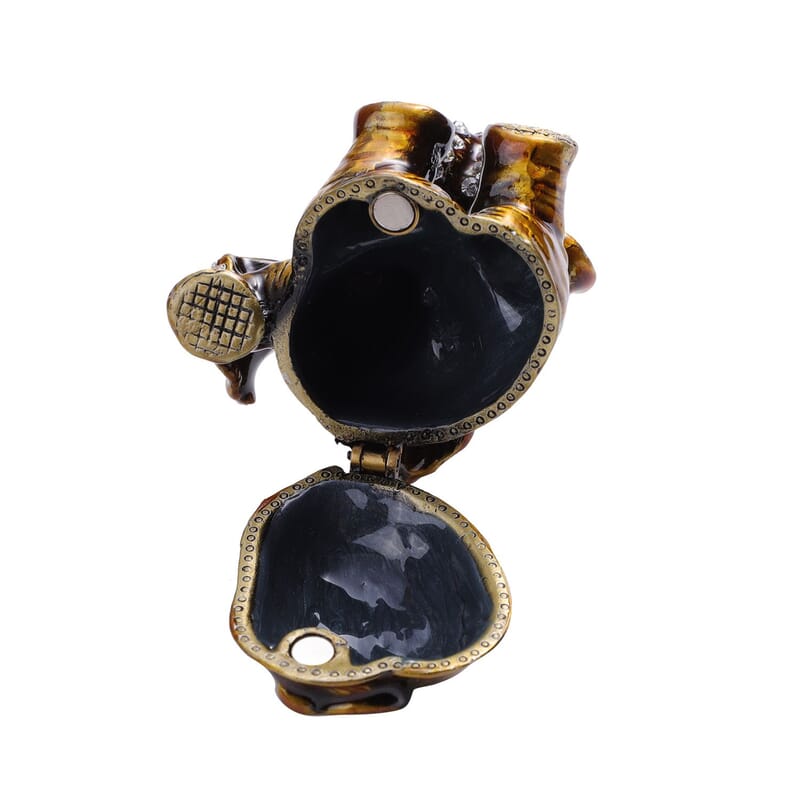 Livmore Black Austrian Crystal, Enameled Elephant Trinket Box in Silvertone