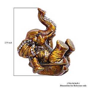 Livmore Black Austrian Crystal, Enameled Elephant Trinket Box in Silvertone