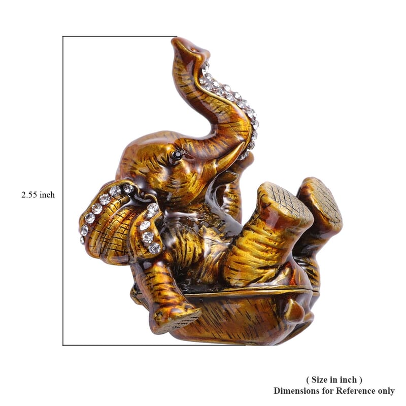 Livmore Black Austrian Crystal, Enameled Elephant Trinket Box in Silvertone