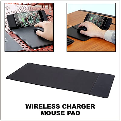 Black Faux Leather Wooden Grain, Fiber Wireless Charger Mouse Pad