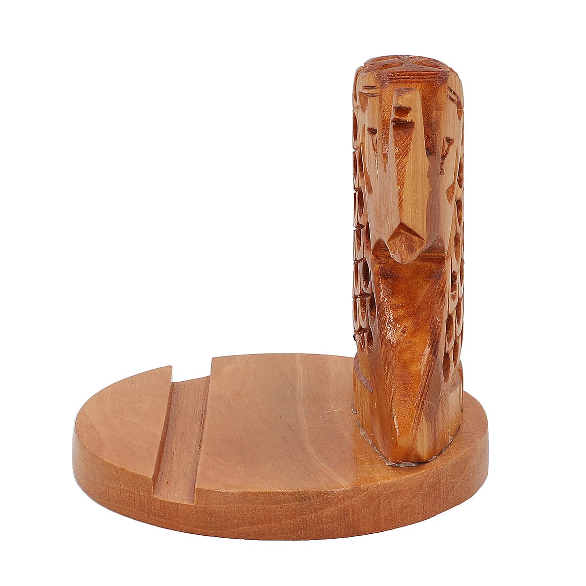 Wooden Hand Carved Elephant Mobile Holder with Shungite image number 3