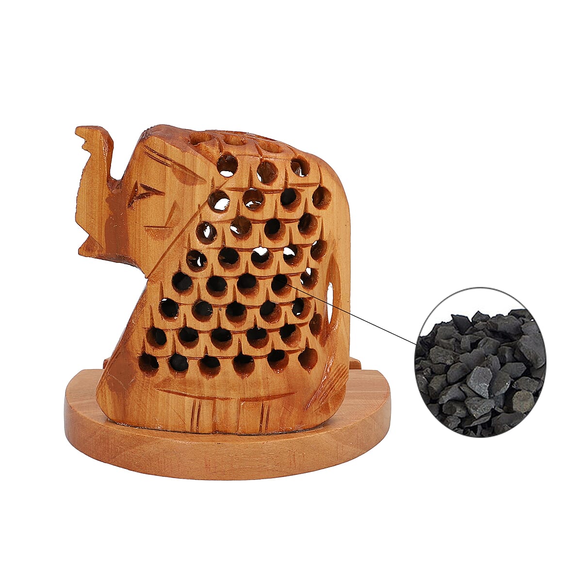 Wooden Hand Carved Elephant Mobile Holder with Shungite image number 4