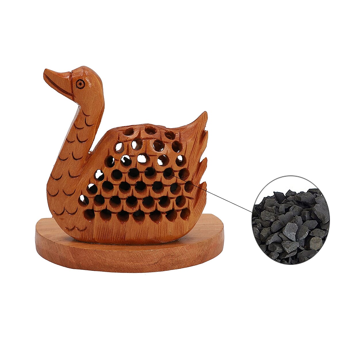 Wooden Hand Carved Swan Mobile Holder with Shungite image number 6
