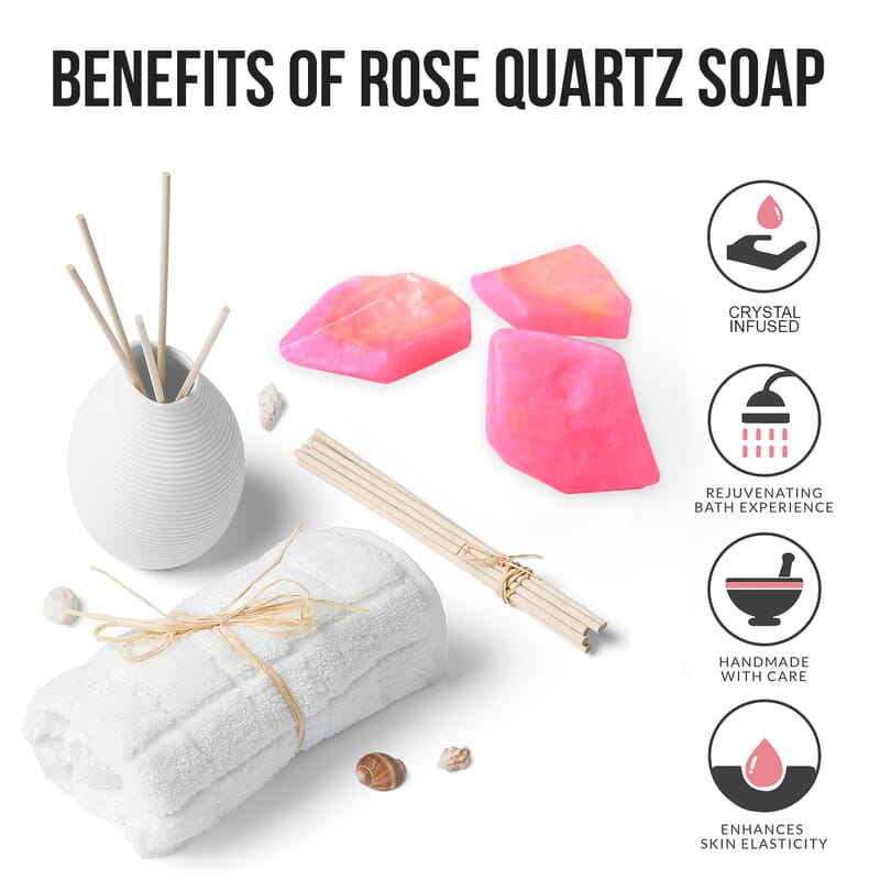 Marigold + Lotus 3pc Set Rose Quartz Soap Rock with Crystal Infused and Strawberry Fragrance