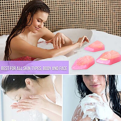 Marigold + Lotus 3pc Set Rose Quartz Soap Rock with Crystal Infused and Strawberry Fragrance