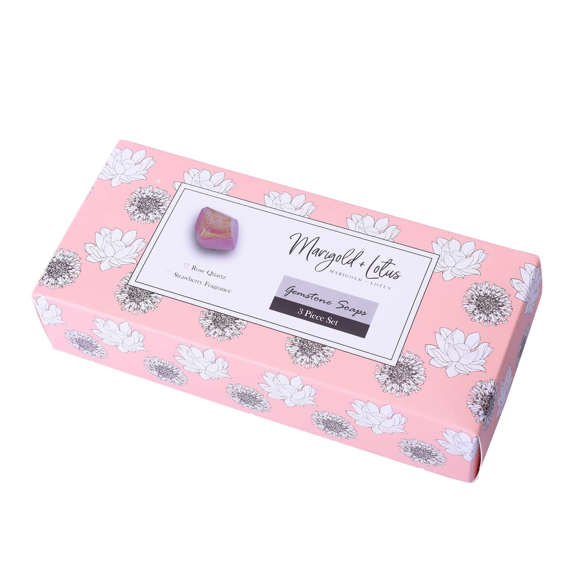 Marigold + Lotus 3pc Set Rose Quartz Soap Rock with Crystal Infused and Strawberry Fragrance image number 4