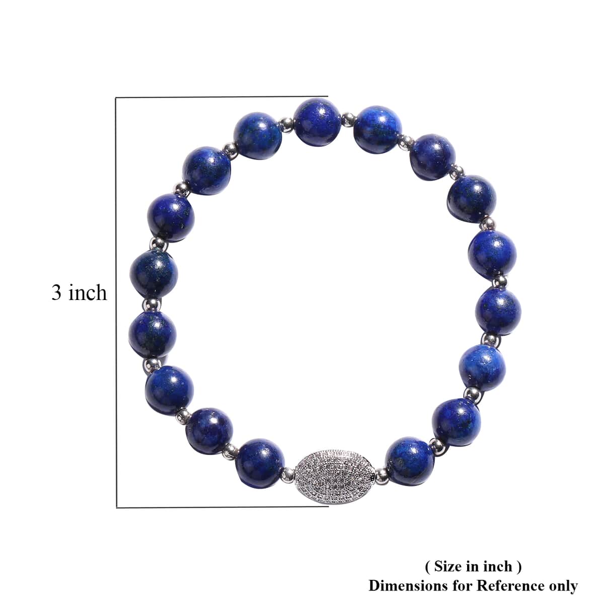 Lapis Lazuli and Simulated Diamond Beaded Stretch Bracelet in Silvertone 77.00 ctw image number 3