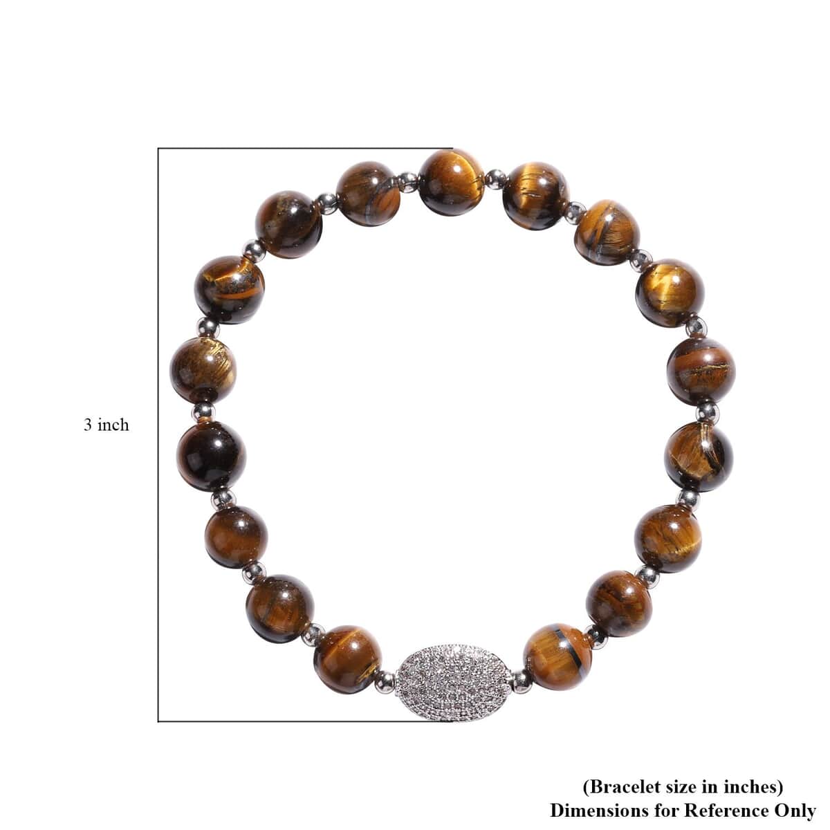 Yellow Tiger's Eye and Simulated Diamond Beaded Stretch Bracelet in Silvertone 65.50 ctw image number 4
