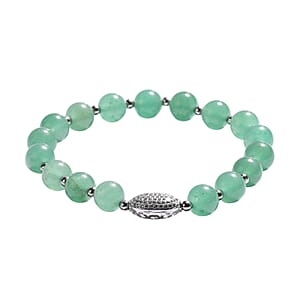 Green Aventurine and Simulated Diamond Beaded Stretch Bracelet in Silvertone 65.50 ctw