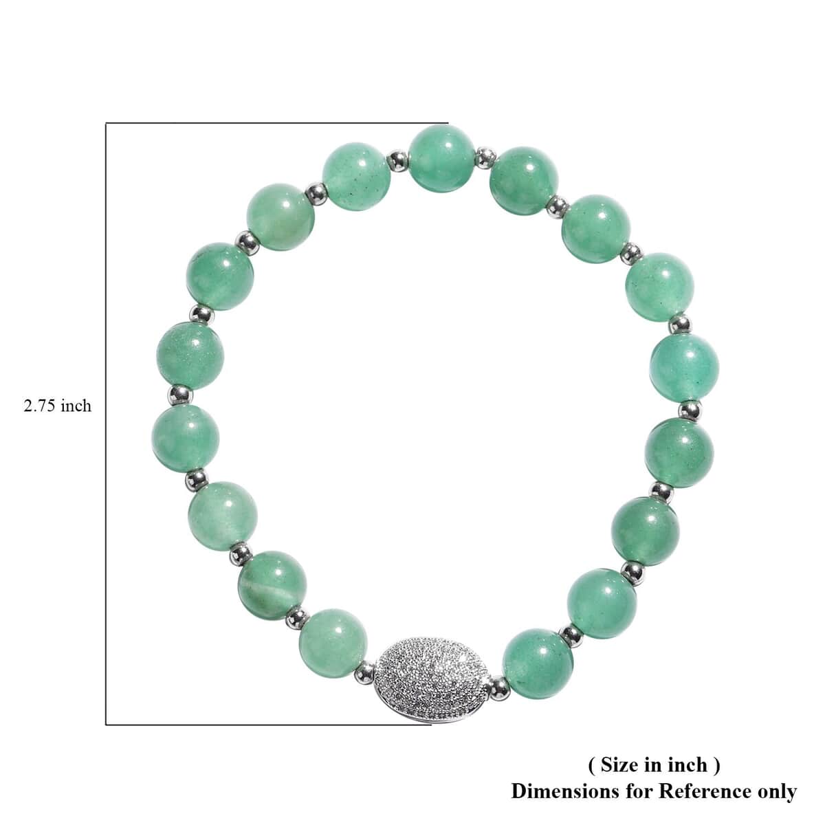 Green Aventurine and Simulated Diamond Beaded Stretch Bracelet in Silvertone 65.50 ctw image number 3