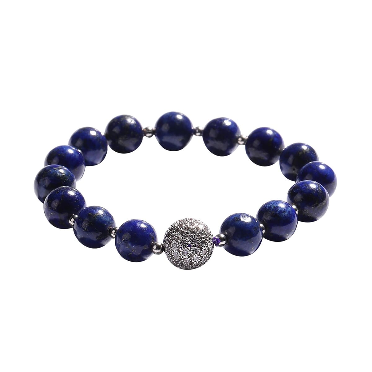 Lapis Lazuli and Simulated Diamond Beaded Stretch Bracelet in Silvertone 110.35 ctw image number 0