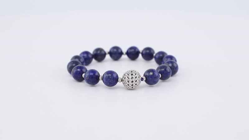 Lapis Lazuli and Simulated Diamond Beaded Stretch Bracelet in Silvertone 110.36 ctw