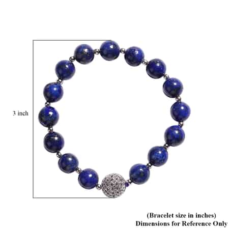Lapis Lazuli and Simulated Diamond Beaded Stretch Bracelet in Silvertone 110.36 ctw image number 2