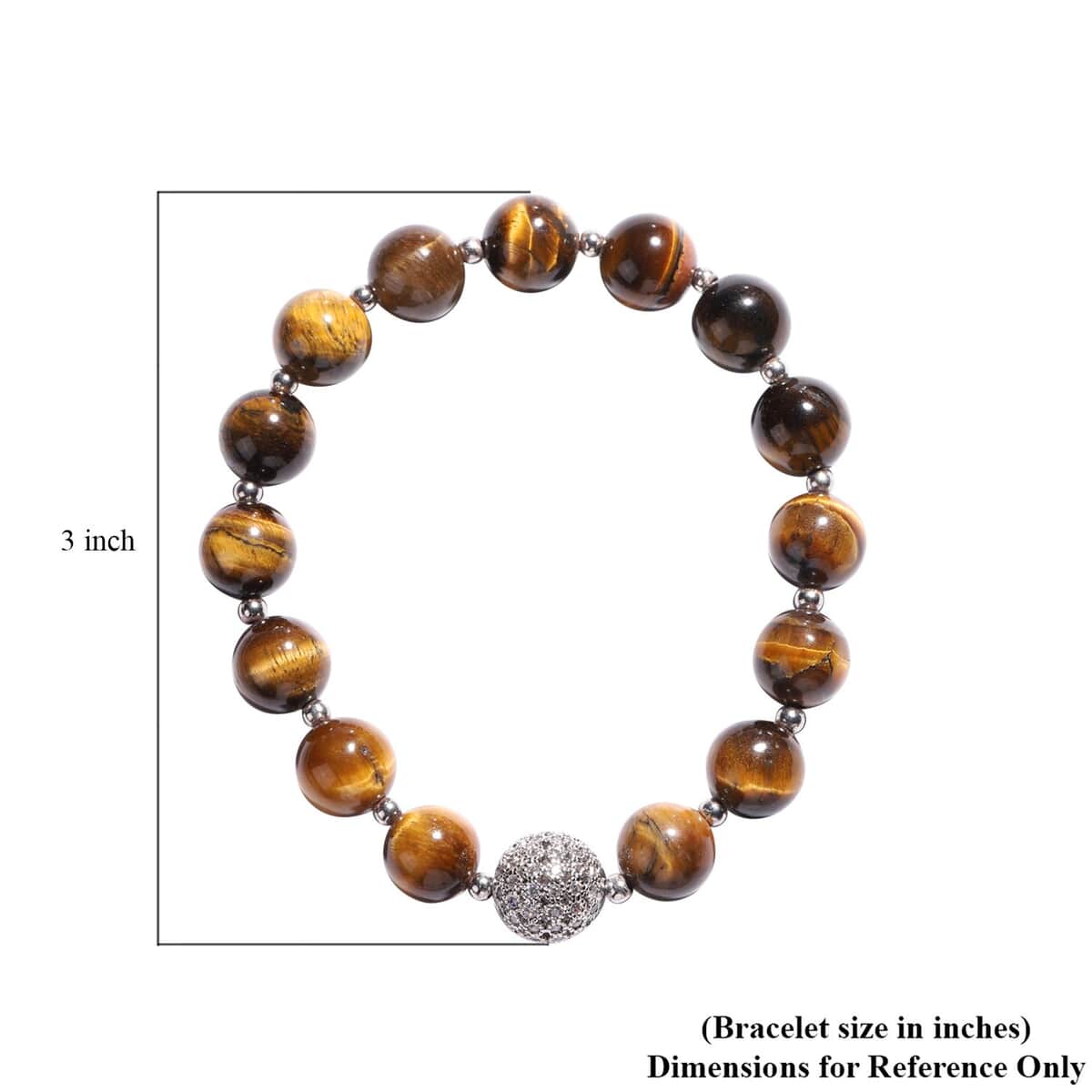 Yellow Tiger's Eye and Simulated Diamond Beaded Stretch Bracelet in Silvertone 112.85 ctw image number 2