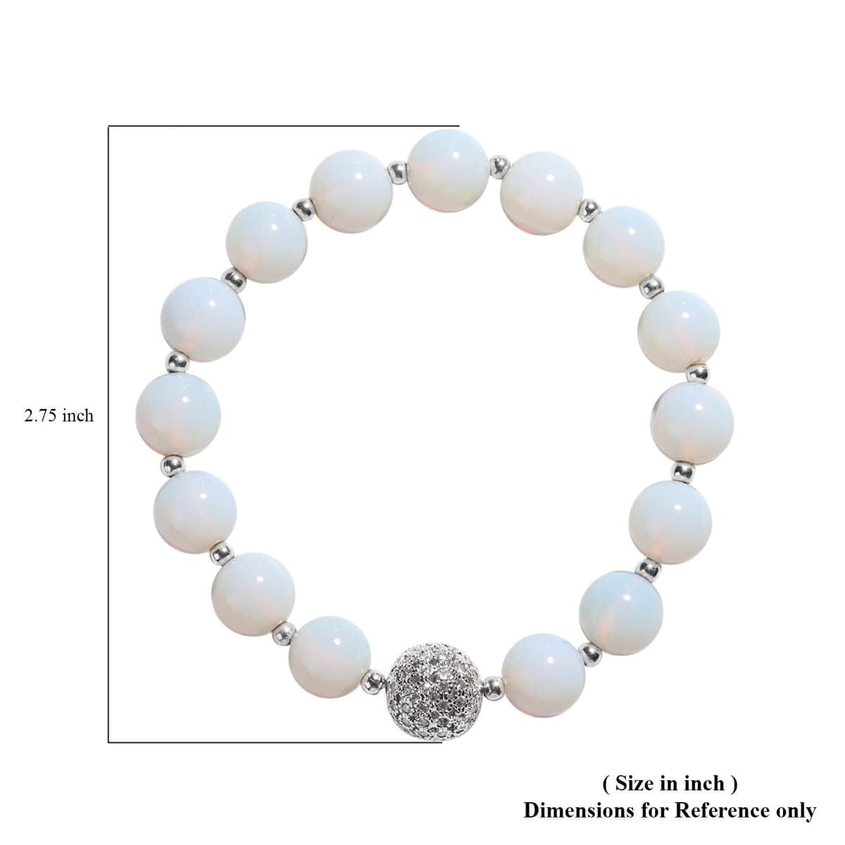 Opalite and Simulated Diamond Beaded Stretch Bracelet in Silvertone 91.00 ctw image number 2