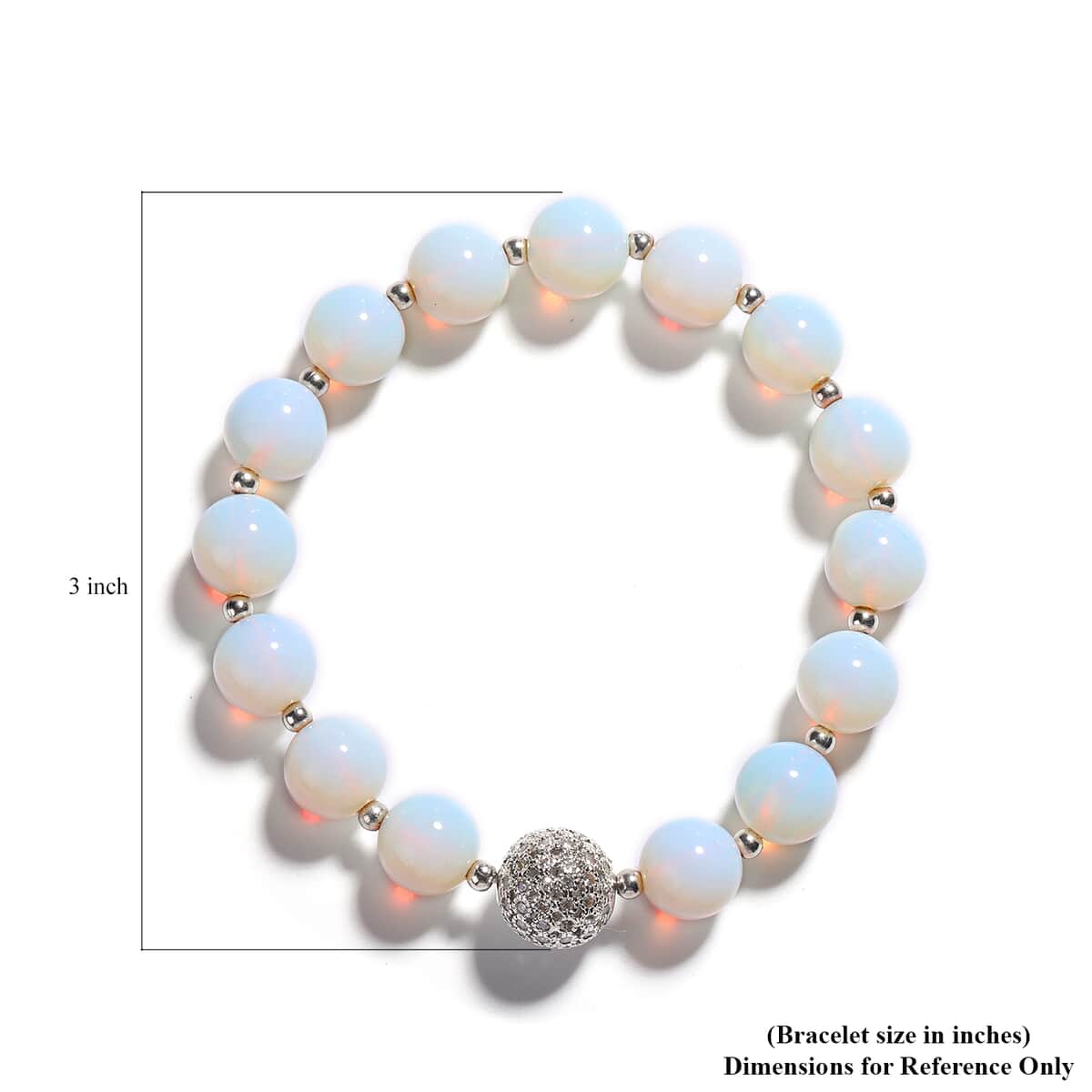 Opalite and Simulated Diamond Beaded Stretch Bracelet in Silvertone 91.00 ctw image number 3