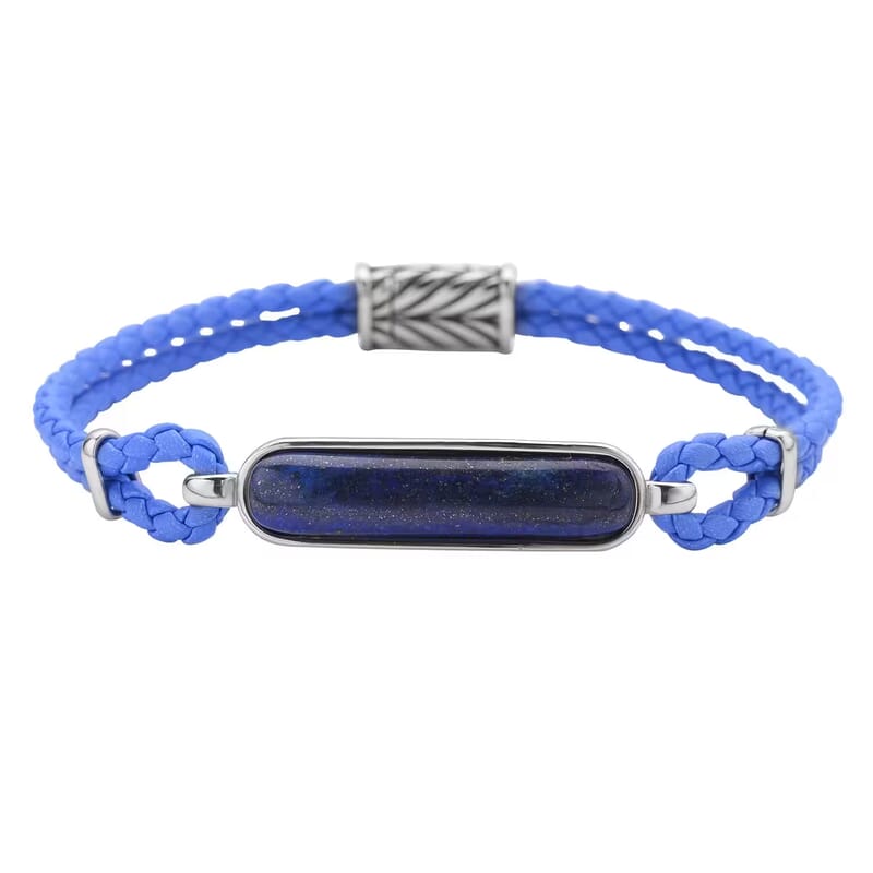 Lapis Lazuli 18.25 ctw Genuine Leather Men's Bracelet with Magnetic Lock in Black Oxidized Stainless Steel (8.00 In), Tarnish-Free, Waterproof, Sweat Proof Jewelry