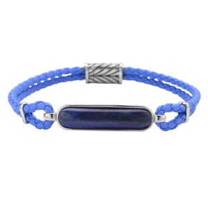Lapis Lazuli Genuine Leather Men's Bracelet with Magnetic Lock in Black Oxidized Stainless Steel (8.00 In) 18.25 ctw , Tarnish-Free, Waterproof, Sweat Proof Jewelry