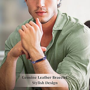 Lapis Lazuli 18.25 ctw Genuine Leather Men's Bracelet with Magnetic Lock in Black Oxidized Stainless Steel (8.00 In), Tarnish-Free, Waterproof, Sweat Proof Jewelry