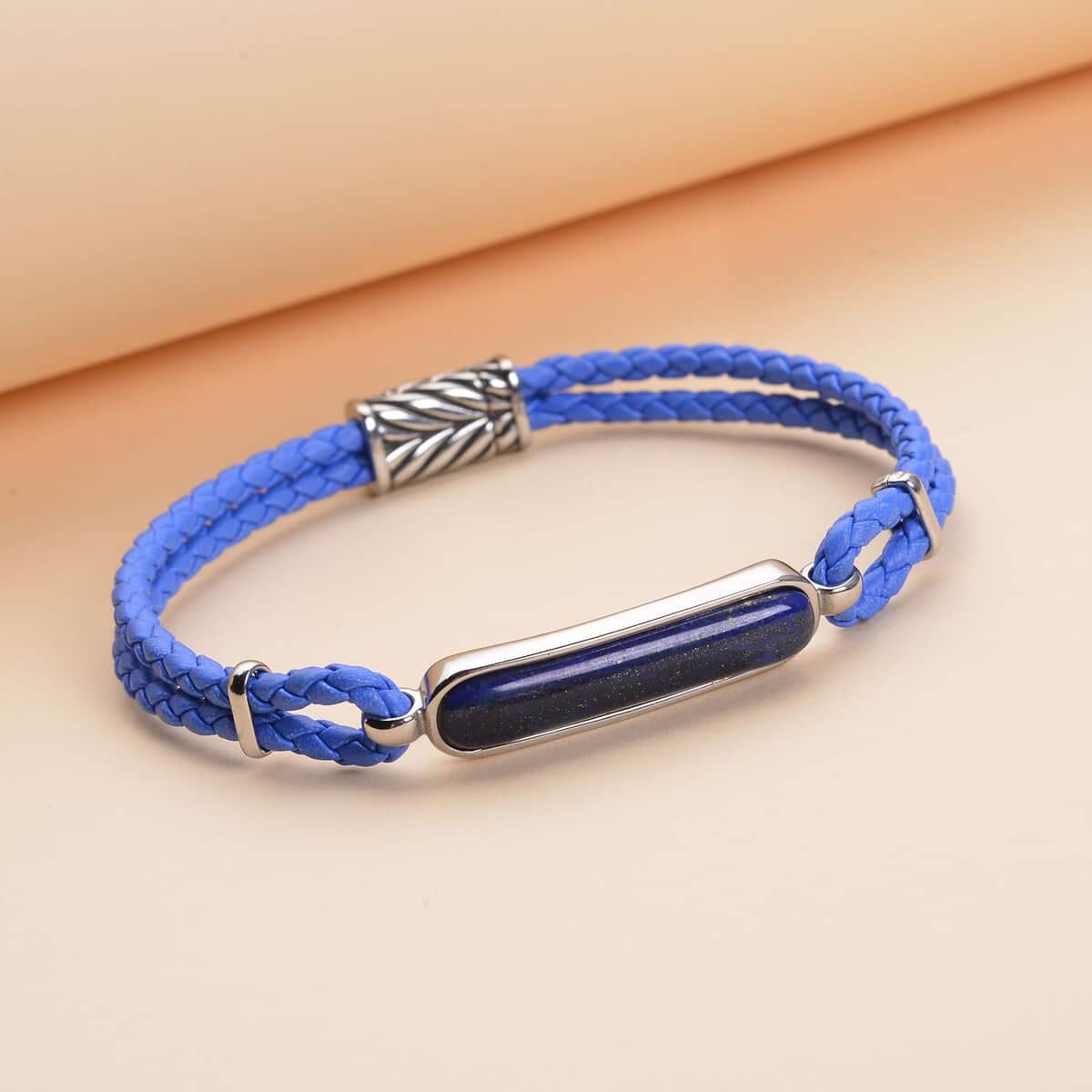 Lapis Lazuli Genuine Leather Men's Bracelet with Magnetic Lock in Black Oxidized Stainless Steel (8.00 In) 18.25 ctw , Tarnish-Free, Waterproof, Sweat Proof Jewelry image number 1