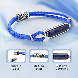 Lapis Lazuli 18.25 ctw Genuine Leather Men's Bracelet with Magnetic Lock in Black Oxidized Stainless Steel (8.00 In), Tarnish-Free, Waterproof, Sweat Proof Jewelry
