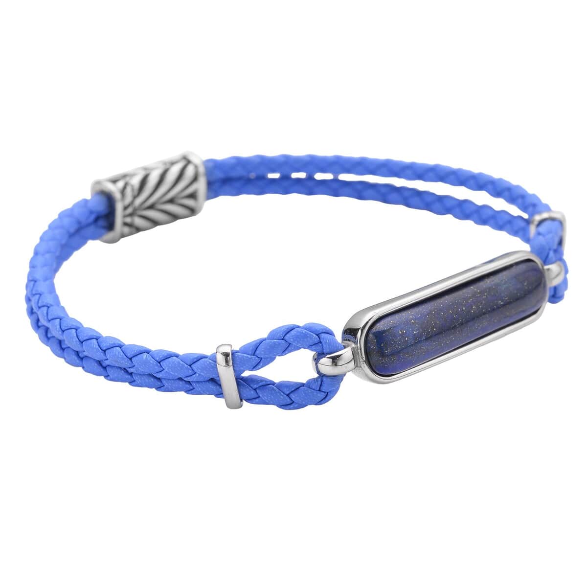 Lapis Lazuli Genuine Leather Men's Bracelet with Magnetic Lock in Black Oxidized Stainless Steel (8.00 In) 18.25 ctw , Tarnish-Free, Waterproof, Sweat Proof Jewelry image number 2