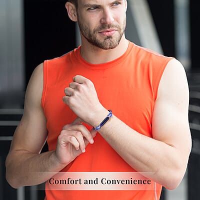 Lapis Lazuli 18.25 ctw Genuine Leather Men's Bracelet with Magnetic Lock in Black Oxidized Stainless Steel (8.00 In), Tarnish-Free, Waterproof, Sweat Proof Jewelry