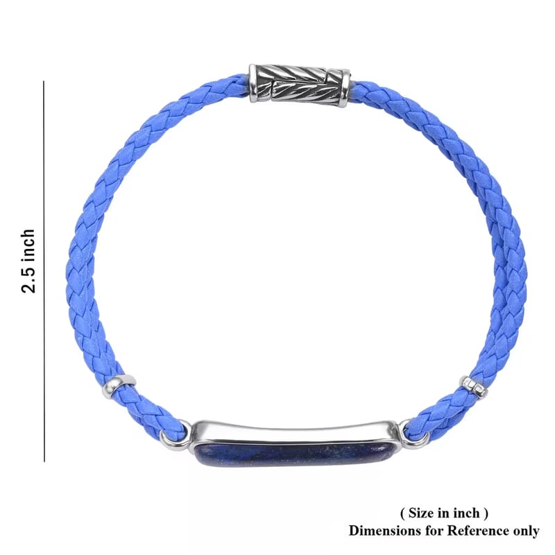 Lapis Lazuli 18.25 ctw Genuine Leather Men's Bracelet with Magnetic Lock in Black Oxidized Stainless Steel (8.00 In), Tarnish-Free, Waterproof, Sweat Proof Jewelry
