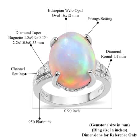 RHAPSODY 950 Platinum AAAA Ethiopian Welo Opal and E-F VS2 Diamond Ring with Appraised Certificate (Size 9.0) 7.85 Grams 6.35 ctw image number 5