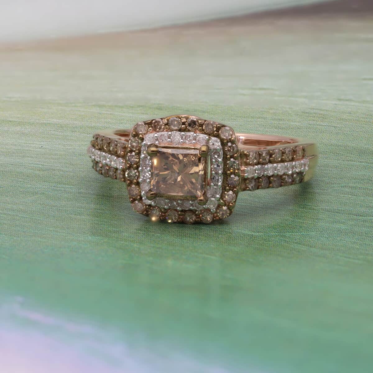 10K Rose Gold Natural Champagne and White Diamond Halo Ring (Size 7.0) 3 Grams 1.00 ctw image number 1