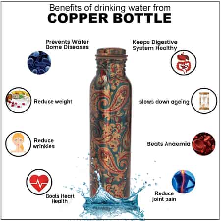 Multi Color Printed Solid Copper Bottle with Elite Shungite and Copper Infuser (33.81 oz) image number 2