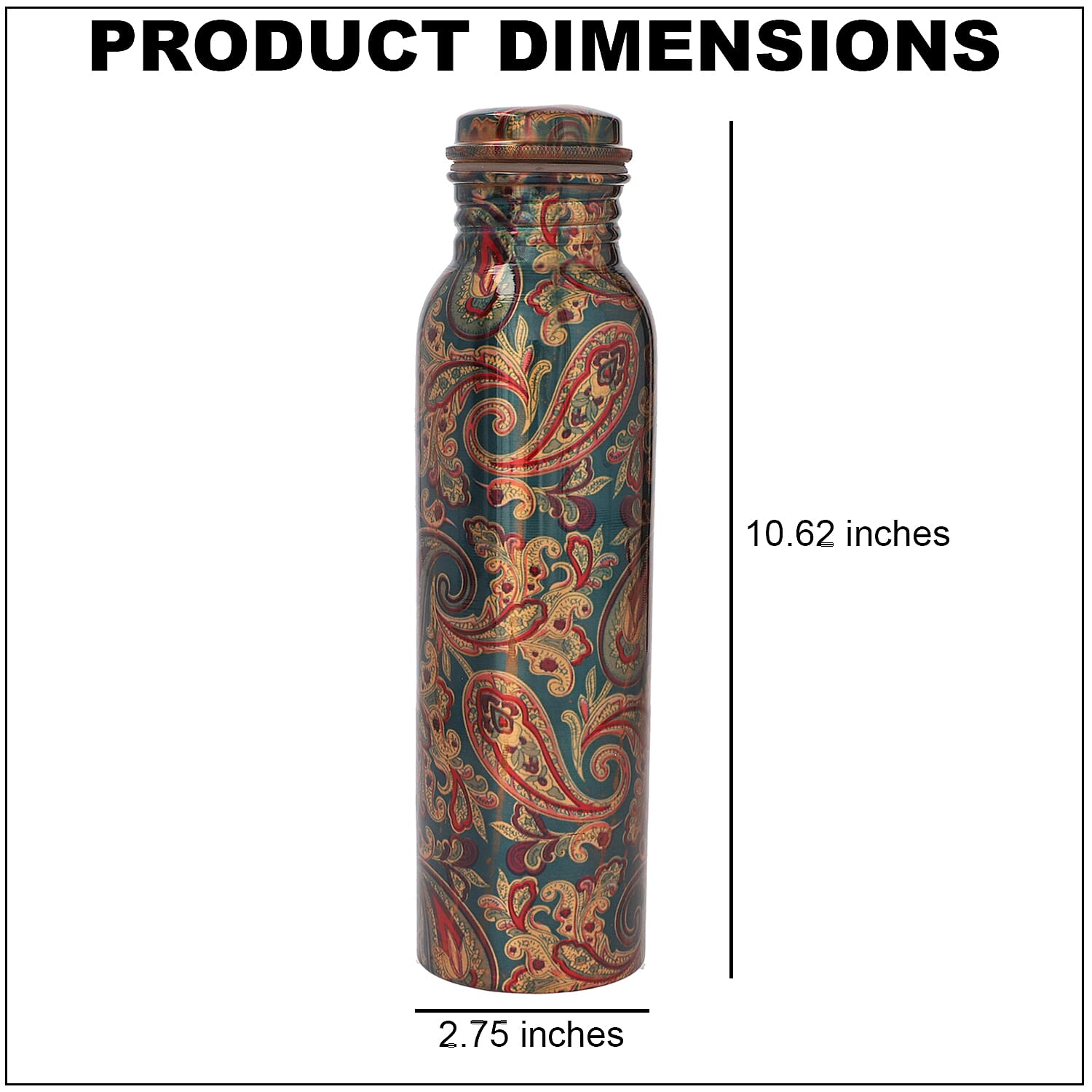 Homesmart Multi Color Printed Solid Copper Bottle with Elite Shungite and Copper Infuser (33.81 oz)