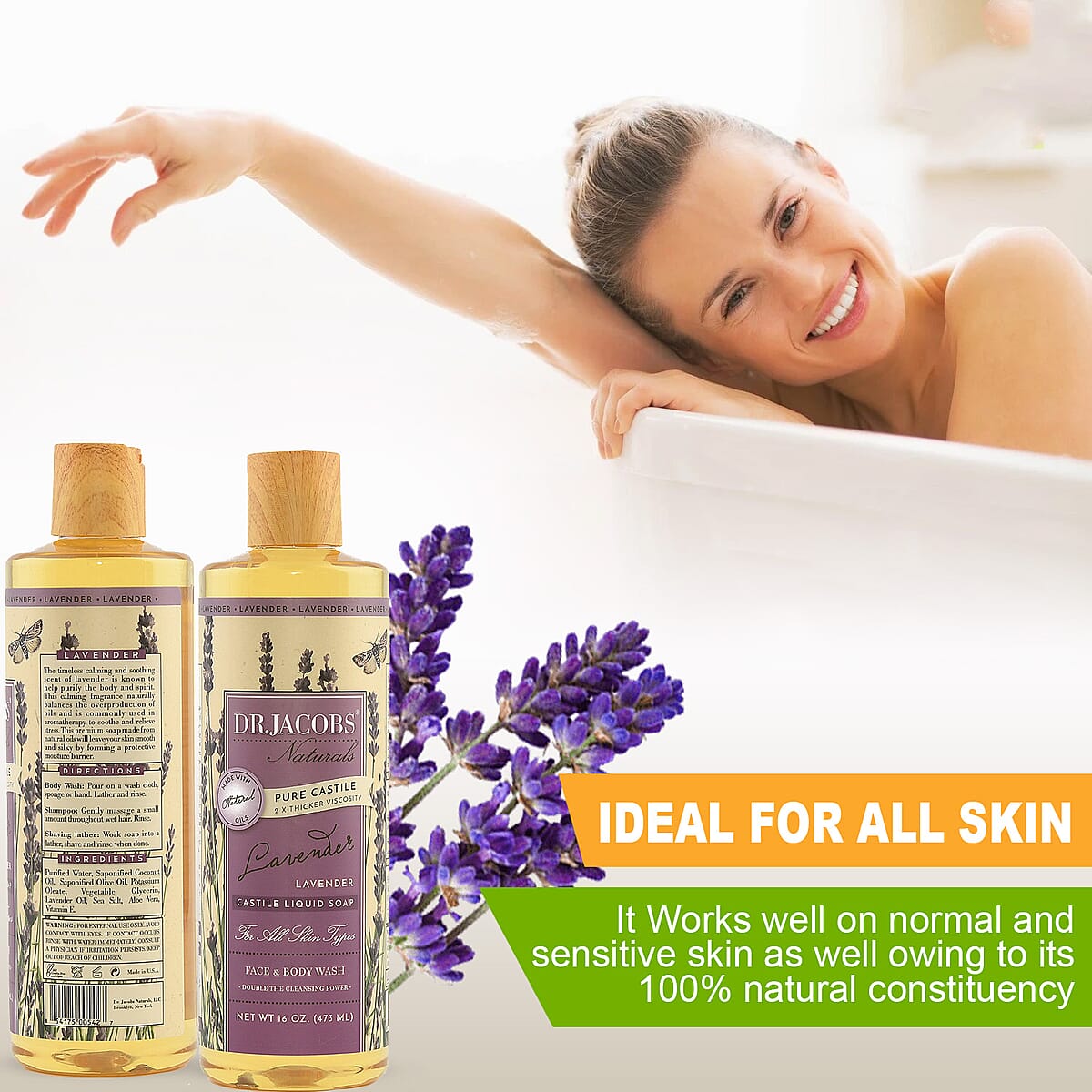 DR. JACOBS Naturals Face & Body Wash -Lavender 16 oz. (Made in USA) image number 3