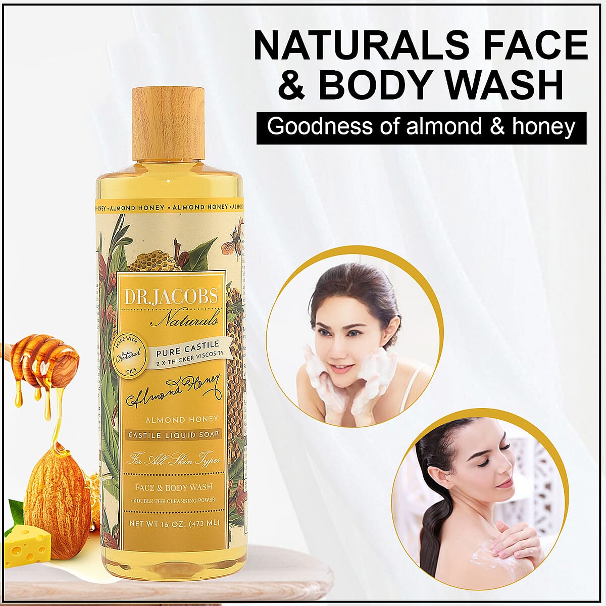 DR. JACOBS Naturals Face & Body Wash -Almond Honey 16 oz. (Made in USA) image number 1