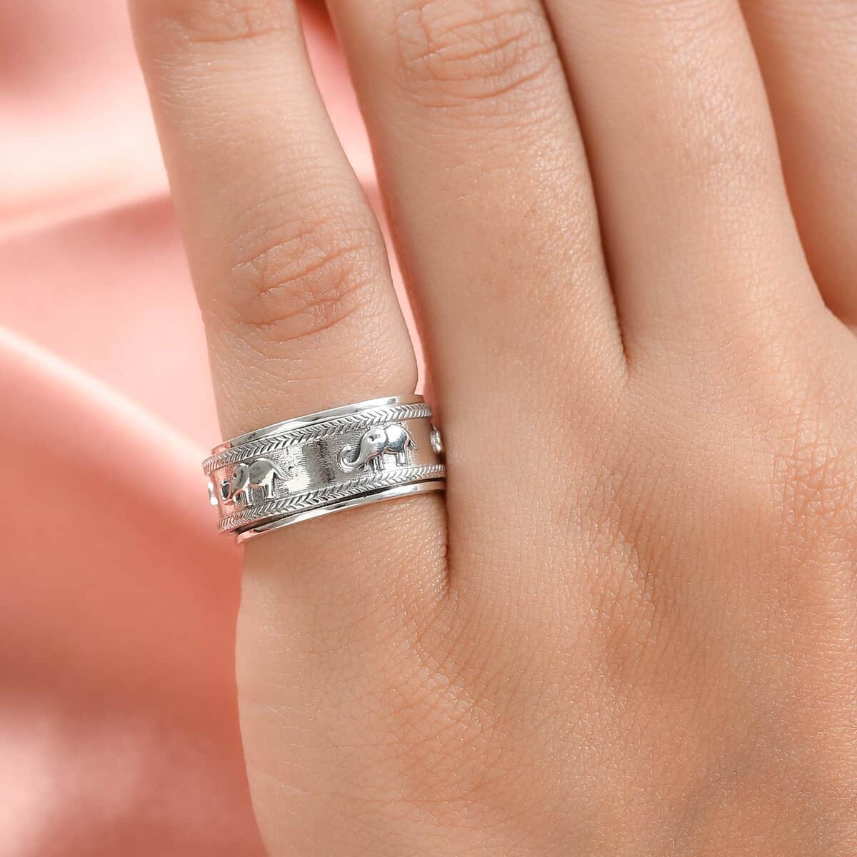 Sterling Silver Elephant Spinner Ring, Anxiety Ring for Women, Fidget Rings for Anxiety for Women, Stress Relieving Anxiety Ring, Promise Rings (Size 10.0) (7 g) image number 3