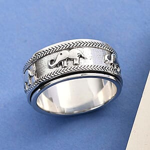 D'Joy Sterling Silver Elephant Spinner Ring, Anxiety Ring for Women, Fidget Rings for Anxiety for Women, Stress Relieving Anxiety Ring, Promise Rings (Size 6.0) (7 g)