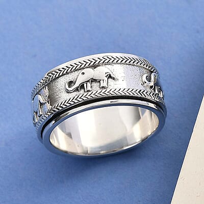 D'Joy Sterling Silver Elephant Spinner Ring, Anxiety Ring for Women, Fidget Rings for Anxiety for Women, Stress Relieving Anxiety Ring, Promise Rings (Size 7.0) (7 g)