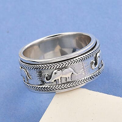 D'Joy Sterling Silver Elephant Spinner Ring, Anxiety Ring for Women, Fidget Rings for Anxiety for Women, Stress Relieving Anxiety Ring, Promise Rings (Size 7.0) (7 g)