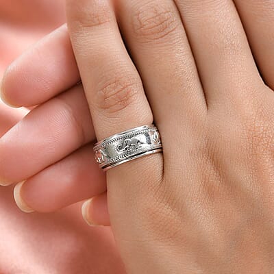 D'Joy Sterling Silver Elephant Spinner Ring, Anxiety Ring for Women, Fidget Rings for Anxiety for Women, Stress Relieving Anxiety Ring, Promise Rings (Size 7.0) (7 g)