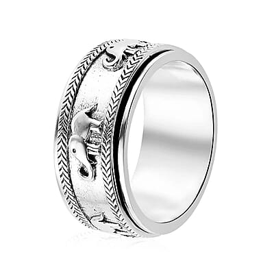 D'Joy Sterling Silver Elephant Spinner Ring, Anxiety Ring for Women, Fidget Rings for Anxiety for Women, Stress Relieving Anxiety Ring, Promise Rings (Size 7.0) (7 g)